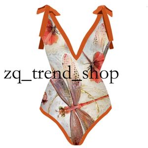 Casual Dresses Women One Piece Swimsuit Skirt Orange Print Female Retro Swimwear Holiday Beach Dress Designer Bathing Suit Summer Surf Wea 2