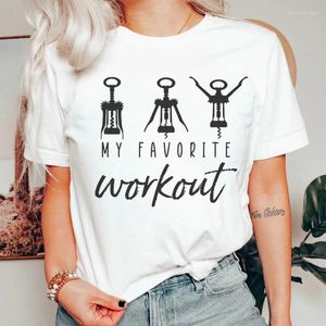 Women's T Shirts My Favorite Workout Funny Saying T-Shirts For Women Alcohol Drinking Sarcastic Graphic Tees Short Sleeve Wine Lover Shirt