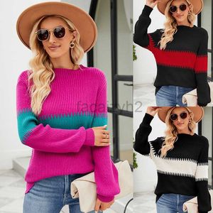 女性のセーターカラーブロッキングパッチワークハーフネックセーター