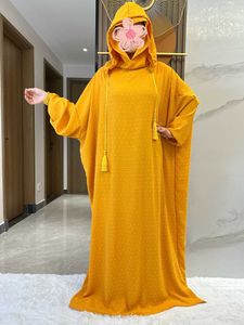 VVT0 Ethnische Kleidung 2024 neuer Ramadan Muslim Zwei Hüte Abaya Dubai Türkei Islam Gebetskleidung 100% Baumwollstoff Kleider Islam Frauen Kleid Kaftan D240419