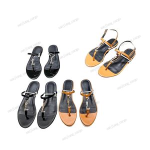 Storlek 34-43 Kvinnor Designer Slipper Cassandra Slip On Slide 100% läder Sandal Men Flat Summer Casual Shoe Gold Logo Womens Sexig Thong Sandal Bling Diamond Flops