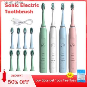Tandborste Sonic Electric Tandborste rengöringsborste för vuxen automatisk laddningsbar mjuk hårvattentät ultrasonisk tandborste 4 huvuden Y240419
