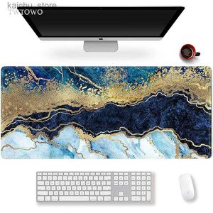 Мышиные накладки отдыхают мышиные накладки Golden Blue Aesthetics Marble XL Home Computer HD Mousepad xxl Playmat Не скольжение настольная настольная Pad Y240419