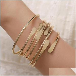 Bangle 6Pcs/Sets Trendy Geometric Bracelet Set For Women Gold Color Arrow Open Cuff Bangles Boho Summer Girls Lover Jewelry Drop Deliv Dhlm2