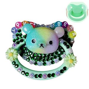 Pacifiers# unique handmade bling Green Bear adult pacifier Adult Sized Cute Gem Pacifier Dummy Silicone Nipple pacifierL2403