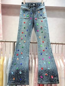 سراويل جينز للسيدات إينز أزياء الراين ، سراويل جينز للنساء 2024 الخريف عالي الخصر التخسيس رفيعة سروال الماس