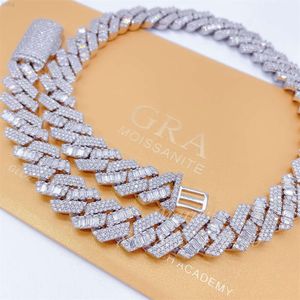 15mm Luxury Cuban Link Chain Baguette Moissanite Diamond Silver with Vvs