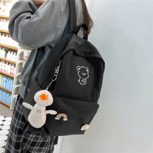 Çantalar siyah naylon sırt çantaları okul gençleri için kızlar sevimli karikatür lise torbası kadınlar kitap çantası Kore gündelik kolej tarzı 2022