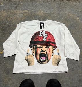 Męskie koszule 2024 Summowa T-shirt europejski i amerykański gotycki fudoofowy nadruk krótki rękawki punkowy street luźne osoby