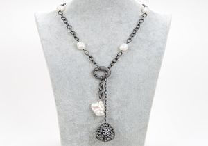 Guaiguai biżuteria kultura biały ryż Pearl CZ Naszyjnik łańcucha strzelecka Keshi Pearl Cz Teardrop Wisant for Women Real Gems Stone La1053737