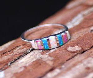 Alyans Moda Renkli Sentez Opal Kadınlar için Gümüş Kaplama Gökkuşağı Nişan Vaat Yüzüğü Boho Çift Partisi Jewelry8598616