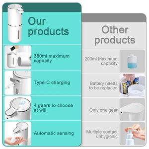 2024 4 Gear Automatic Foam Soap Dispenser Justerbar smart infraröd induktiv vätska Dispenser Touchless Hand Sanitizer Machine 380 ml - för