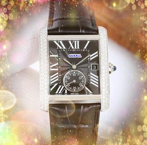 Top Brand table men luxury watch shiny starry two line diamonds ring clock quartz battery All the Crime square roman tank dial one eye designer cow leather wristwatch