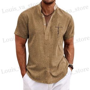 남성 티셔츠 남성용 남성용 빈티지 셔츠 짧은 슬브 탑 크로스 그래픽 의류 일상적인 간단한 티셔츠 대형 셔츠 TS 남성 블라우스 2023 T240419