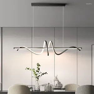 Chandeliers Nordic Minimalist Kitchen Chandelier Creative Artistic Water Ripple Simple Modern One-word Long Strip Medieval Dining Table Lamp