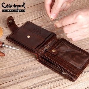 Brieftaschen Cobbler Legende echte Ledermänner Brieftaschen Vintage Trifold Wallet Reißverschlussmünze Tasche Geldbein Wallet für Herrengeldklamme