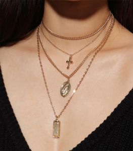 Мода Ожерелье Иисуса Многослойное цепное цепь тройной шарм капля подвесной конец Boho4661278