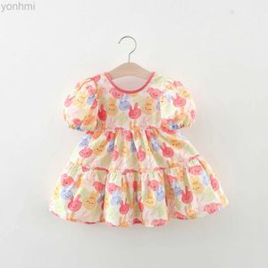 Abiti da ragazza Bambini neonati Bambino Nuovo abito di cotone Summer Pure Cotton Turno maniche a bolle carine Little Rabbit Baby Princess Abito 0-3 anni D240419