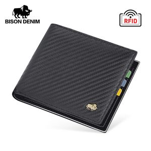 Wallets Bison Denim Texture Carbon Fiber Men Wallets Money Pocket Bag Bifold Card Man Wallet Male Small Short Purse Best Gift