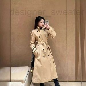 Women's Trench Coats Designer Long Style Windbreaker with B-shaped Buckle Ring Waist Belt and Gwy Inner Lining for Casual Loose European Womens Windbreaker