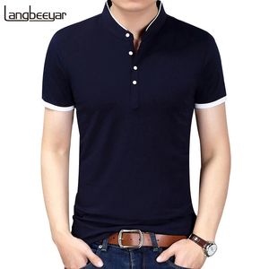 2023 Yaz Moda Marka Giyim Tshirt Erkekler Düz Renk İnce Uygun Kısa Kollu T Shirt Mandarin Yakası Günlük Tshirts 240417