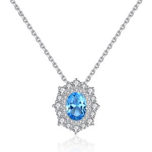 European Retro Sapphire Pendant Necklace S925 Silver Micro Set Zircon Brand Necklace Collar Chain European and American Hot Fashion Women High end Necklace Gift spc