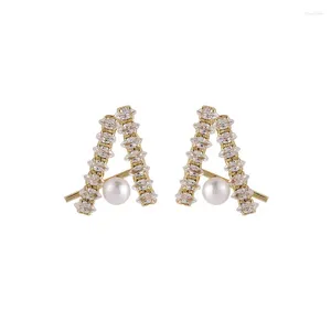 Stud Earrings 2024 Fashion Women Elegant A Letter Zircon Pearl Inlaid Temperament Sexy Party Jewerly