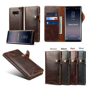 Carteiras Retro Genuine Leather Case para Samsung Galaxy Note 9 8 Real Cow Book Carteira Tampa artesanal para Samsung Note 8 Bag