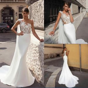 Sexy Embroidery Lace Top Mermaid Wedding Dresses Custom Made One Shoulder New Fashion Bridal Gown Long Train Vestidos YD