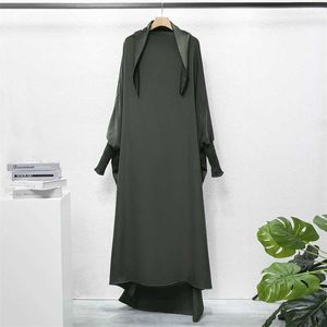 JHEX Roupas étnicas Muçulmana abaya mulheres jilbab roupas islâmicas dubai maúsculo saudi preto manto turco vestido de oração de uma peça com capaz