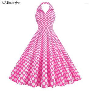 Casual Dresses Pink Polka Dot Sexig grimma Backless Retro Summer Women 2024 Turn-Down Collar Swing Vintage Party Dress Print Vestido