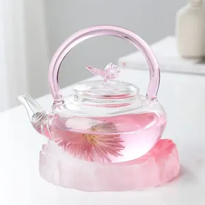 Water Bottles Transparent Pink Butterfly Tea Pot Heat-resistant Glass Household Set