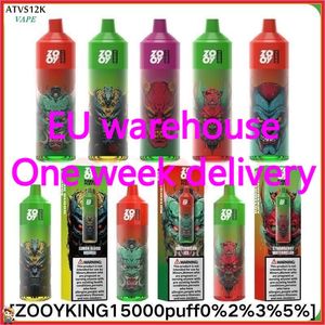 E Сигарета ЕС склад Zooy King 15000 Оспорт Puff Barable Papoable Vaporizer с 26 мл E Liquid 650MAH аккумулятор.