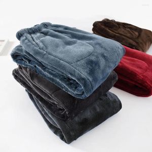 Calças de roupas de dormir masculinas calças de roupa inicial engrossam lã de lã de coral solta pijama cintura elástica de cordão à prova de frio para acampar