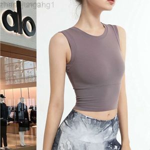 Desginer Alooo Yoga Aloe Top Shirt Clothe Short Woman Summer Sports Womens Tight Elastic Running Fitness Tank Pilates Training Top