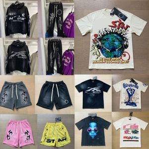 Designer Hstar Studios VNTAGE azul capuz preto Red Flare Flare Tracksuit Mens e Mulheres Terry Hoodie Sorto e Camiseta Shorts