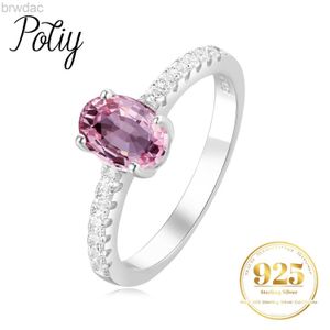 Solitaire anel potiy genuíno natural oval topázio rosa 925 anel solitário de prata esterlina para mulher moda gemstone jóias finas casamento d240419