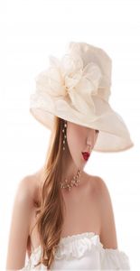 Brudtillbehör brud hatt blomma huvudstycke damer klänning bröllop organza kepsar kyrka hatt prom fascinator kvinnor huvudbonader ken3801326