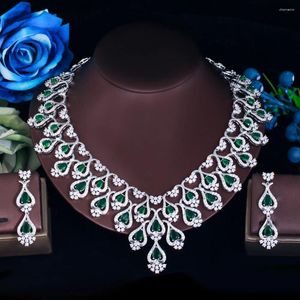 Brincos de colar Definir três gracas de luxo Cubic Zirconia Festa de Casamento CZ Africano Dubai Jóias de noivas para mulheres T1025