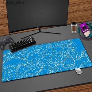 Myse podkładki nadgarstka spoczywa 900x400 Duży niebieski topograficzny gier Mysz Pad Gamer Big Mouse Mat Mat Computer Gaming Blocking Edge MusePad Keyboard Myse Pad Y240419