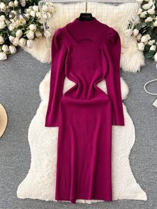 Casual Dresses SINGREINY Irregular Winter Knit Dress Women Elegant Turtleneck Hollow Out Design Long Sleeve Ladies Slim Sweater Maxi