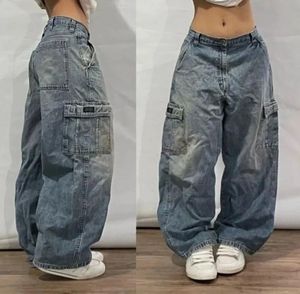 JNCO Retro Jeans Y2K Harajuku High Street Hip Hop Pocket Loose Jeans för män och kvinnor Gotiska High midja breda denimbyxor 240409