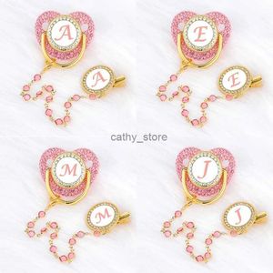 Pacifiers# Luxury Zircon Baby Pacifier Clip 26 Letters Pink Newborn Personalized Pacifiers Holder Silicone Infant Teether Nipple BPA FreeL2403