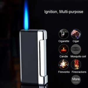 New Cigarette Torch Lighter Press Ignition Metal Jet Lighter Blue Flame Refillable Butane Without Gas Windproof Cigar Lighters Dropship