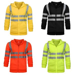 Jackets Mens Men Jacket Work Clothes High Visibility Hooded Outwear Travel Outdoor Reflective Stripe D90520