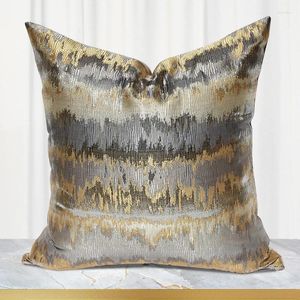 Pillow 2024 Gold Gray Jacquard Cover Decorative Square Case Modern Luxury Art Geometric Sofa Chair Bedding Coussin