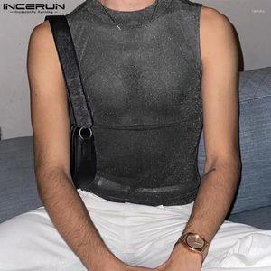 Men's Tank Tops INCERUN 2024 Summer Tee Sleeveless Mesh See Through Transparent Sexy Party Clubwear Camisas Nightclub S-5XL