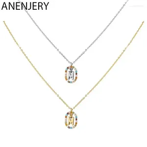 Chains ANENJERY Colorful Cubic Zircon 26 Capital Letter Pendant Necklace For Women Silver Color Choker Chain Jewelry Wholesale