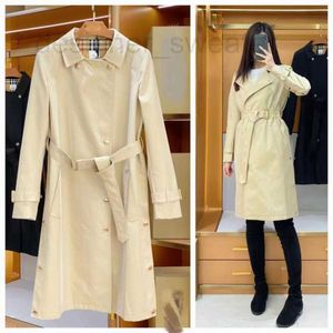 Women's Trench Coats Designer womens waistband with double breasted lightweight mid length windbreaker in honey color Q8TI