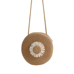 Bag Straw Woven Messenger Circle Summer Beach Round Rattan Handbags Leisure Single Shoulder Bags Streetwear